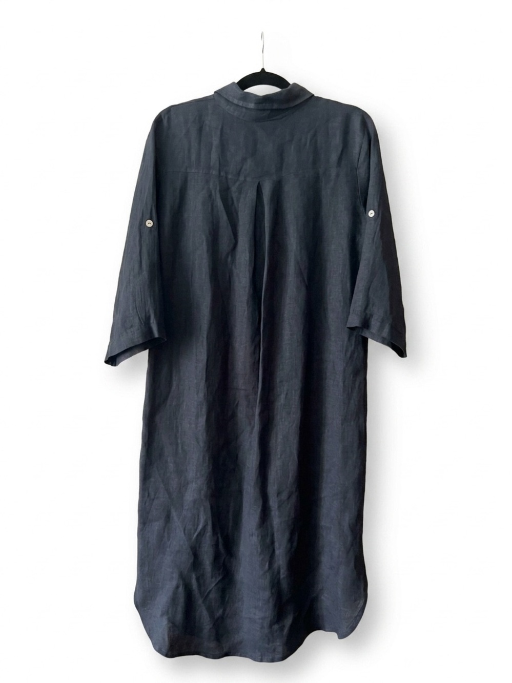 Milio Milano Solid Midi-Length Linen Dress - Navy Blue Size M - Picture 5 of 5
